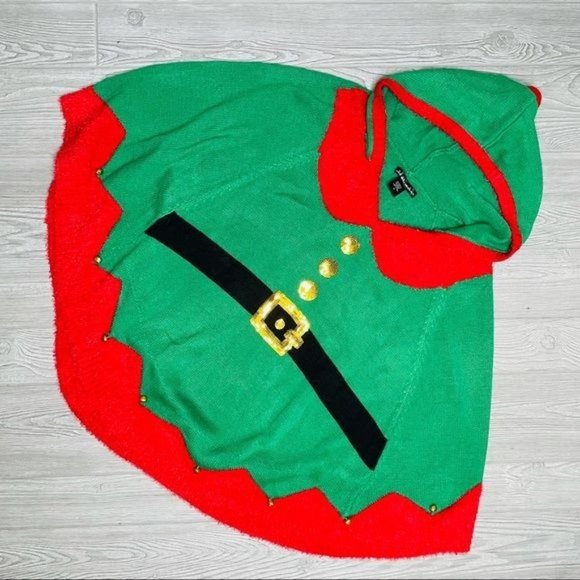 United States sweaters elf hooded poncho with jingle bells size medium oversized - Picture 1 of 4